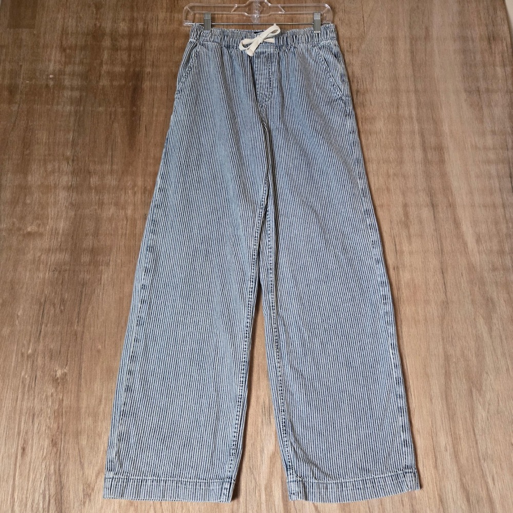 High Rise Wide Leg Railroad Stripe Pull On Pants Blue White XS Gap Denim